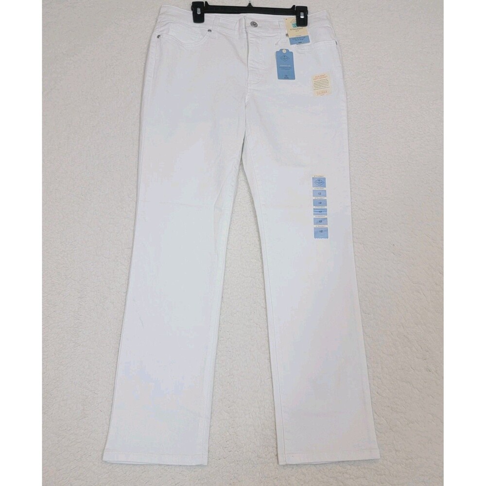 St John's Bay Jeans Women's 12 White Straight Leg Tummy Control NEW
